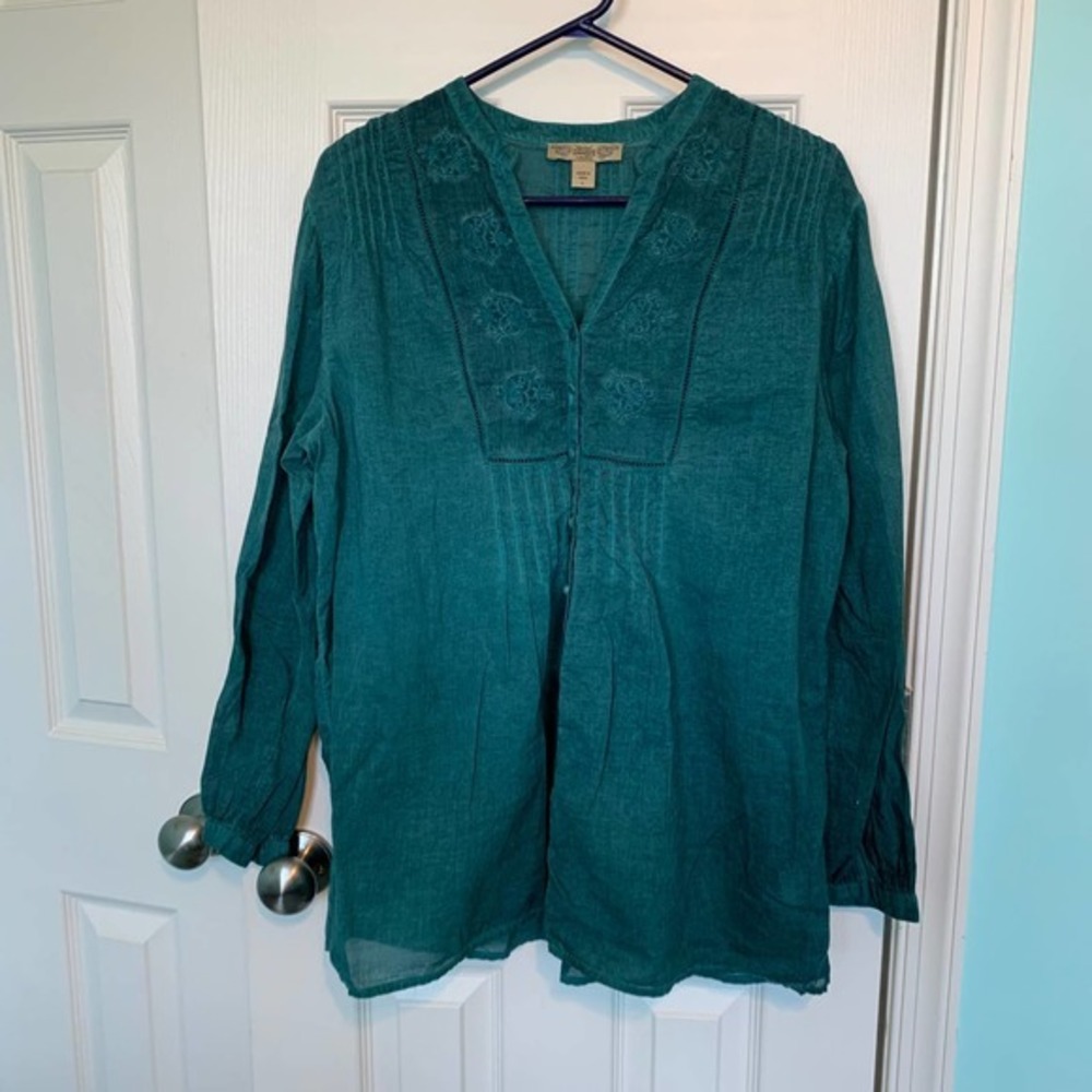 Nine West Vintage America Collection Size Large Green Blouse‎